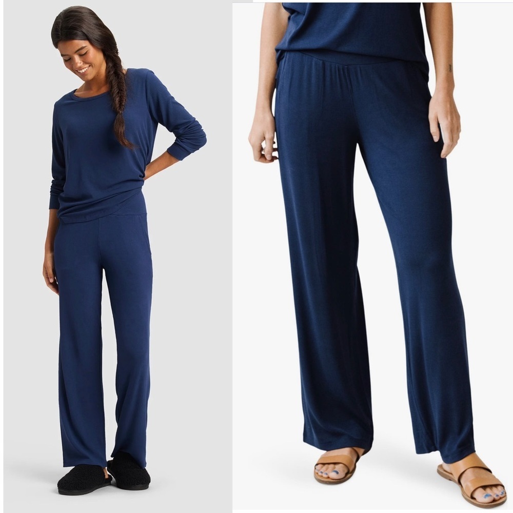 Cozy Earth Women's Rib Knit Bamboo Lounge Pull On Pajama Pant Size Small Navy - Picture 2 of 11